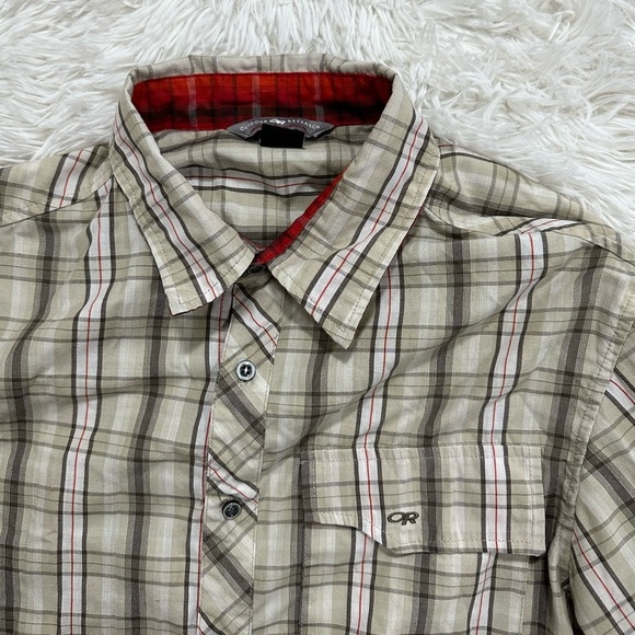 Outdoor Research Men’s Plaid Button Up Shirt | Cream and Black | Size Large - Picture 2 of 5